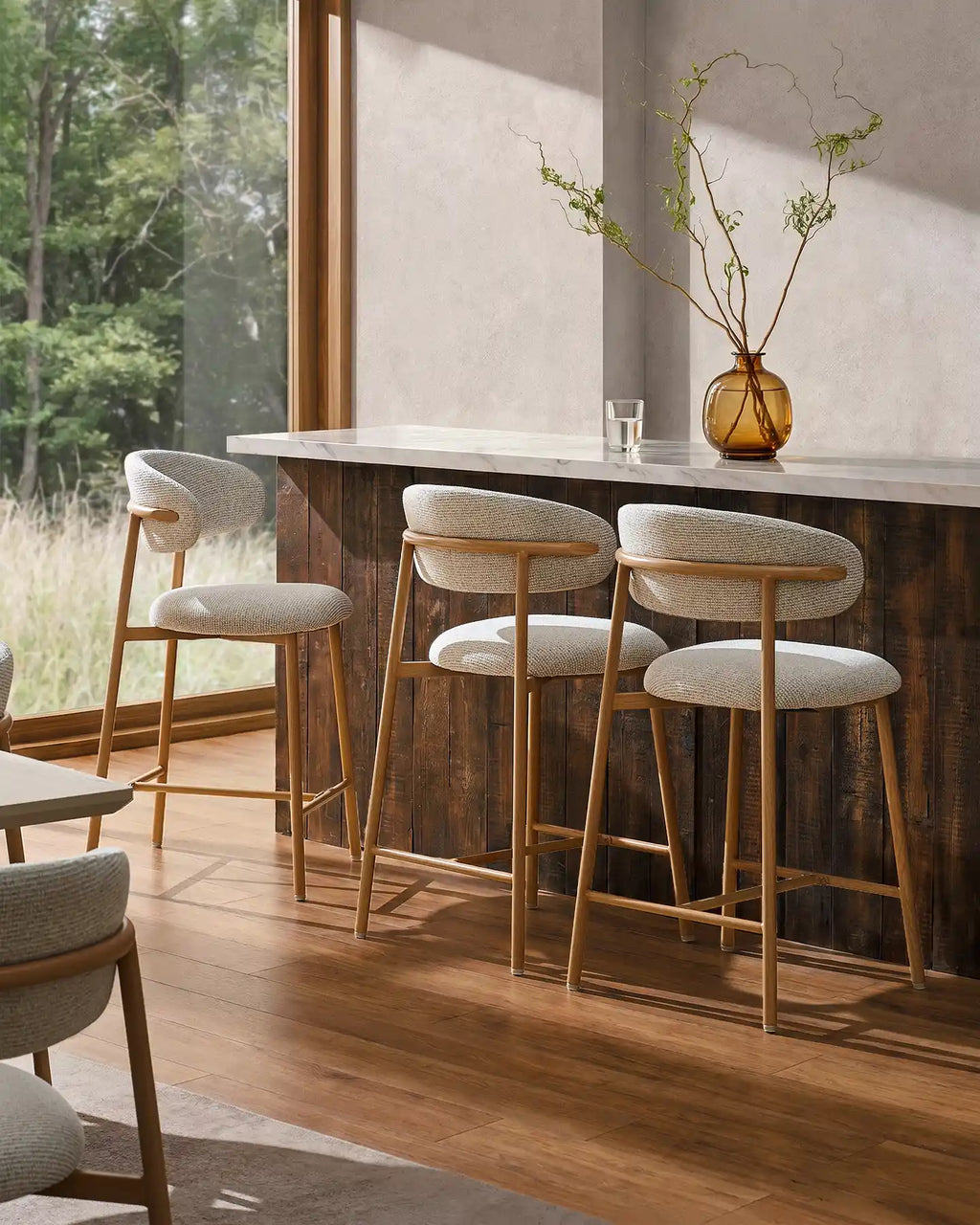 Rowan Oatmeal Chenille Bar Stools [65cm] [Set of 2]-3