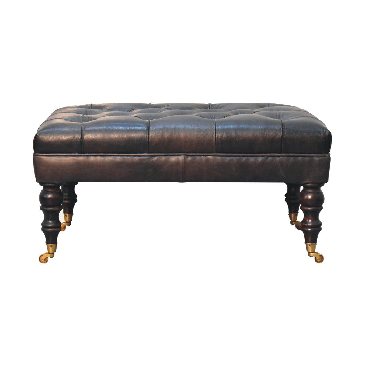Buffalo Ash Black Leather Ottoman with Castor Legs-1