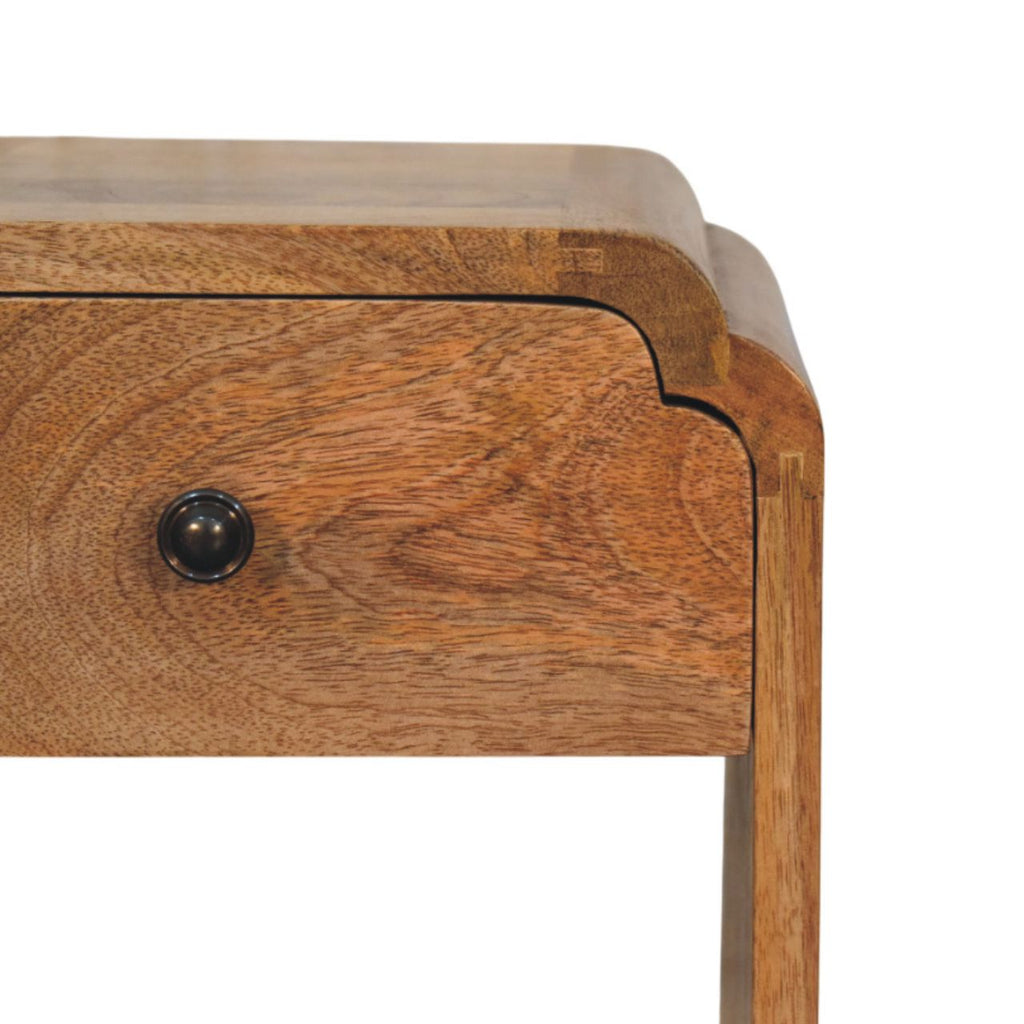 Newton Mini Oak-ish Nightstand with a drawer and open shelf