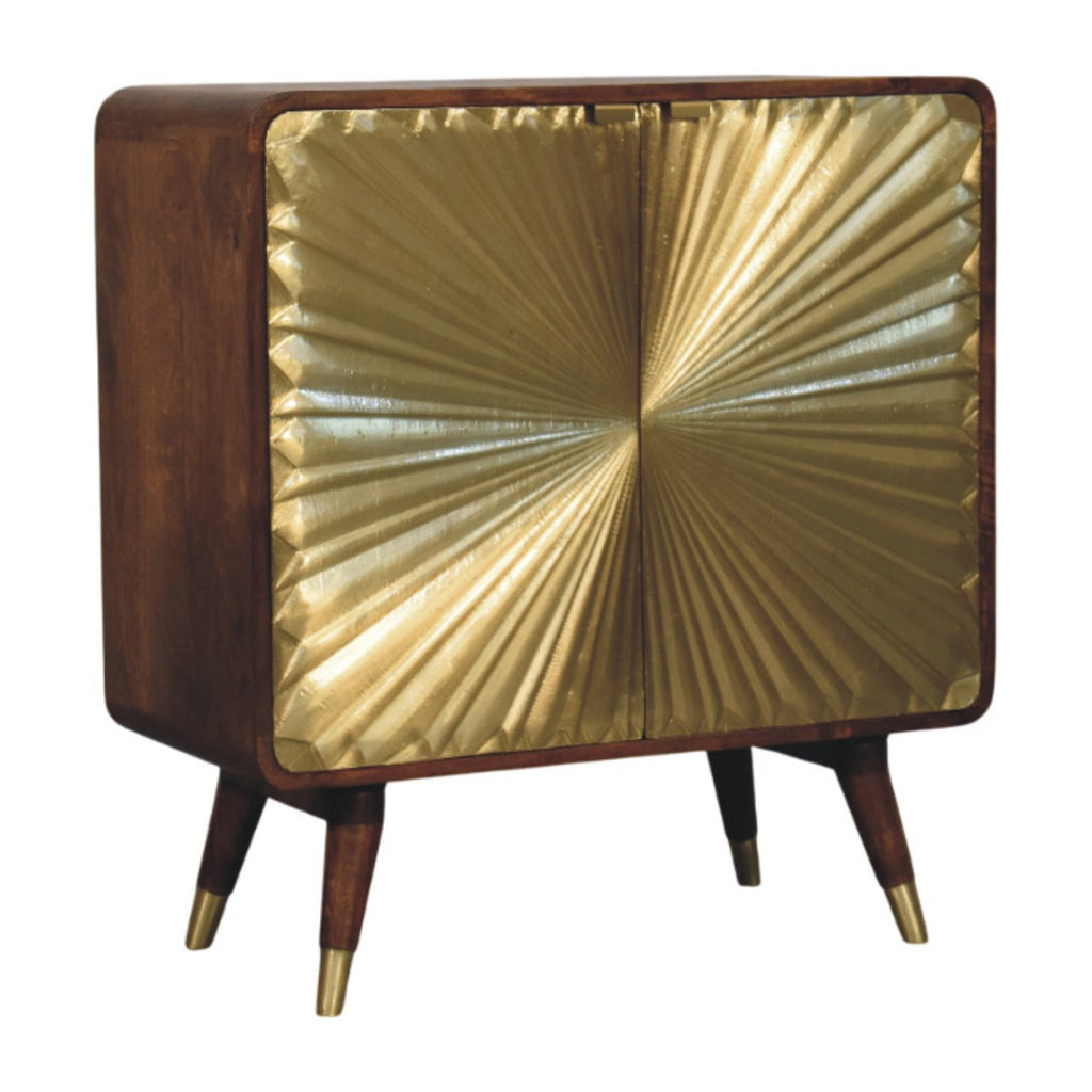 Avora Brass Embossed 2 Door Chestnut Cabinet